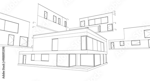 house architectural project sketch 3d illustration	
