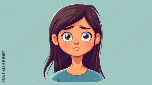 Cartoon girl with squinting expression in flat color style