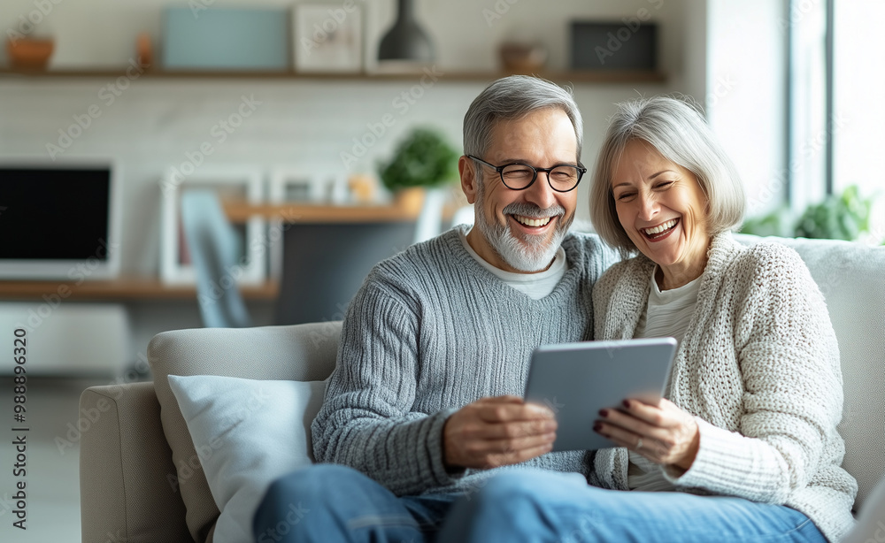 Senior couple using digital tablet at home Senior couple using digital tablet at home