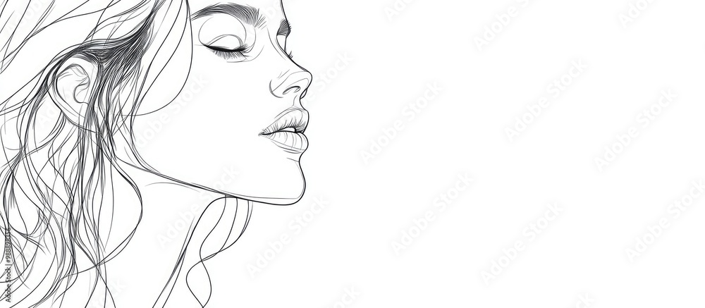 Continuous line art drawing of a beautiful young woman s portrait in a flat doodle style Isolated hand drawn contour design on a white background Continuous line art drawing of a beautiful young woman s portrait in a flat doodle style Isolated hand drawn contour design on a white background