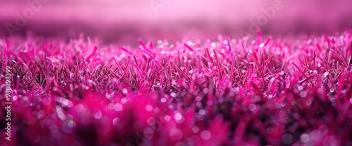 Close-up of magenta-tinted grass, vivid stadium field.