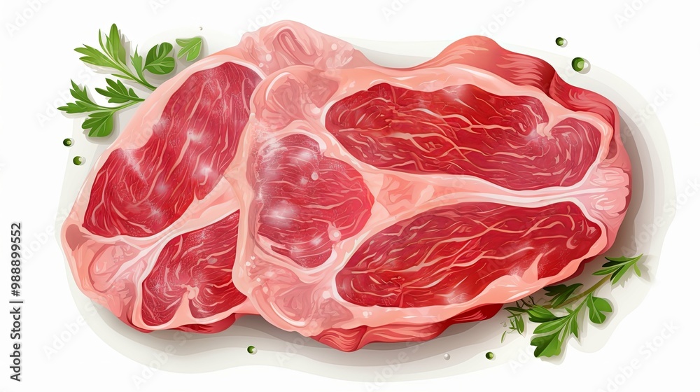Two Raw Beef Steaks with Parsley and Peppercorns Two Raw Beef Steaks with Parsley and Peppercorns