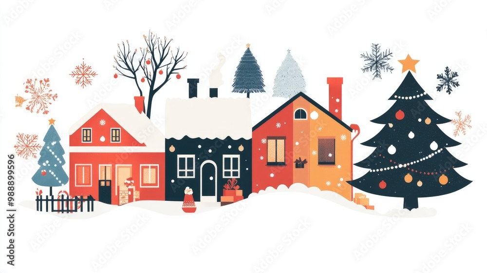 Christmas themed illustration featuring a flat design on a white backdrop Christmas themed illustration featuring a flat design on a white backdrop