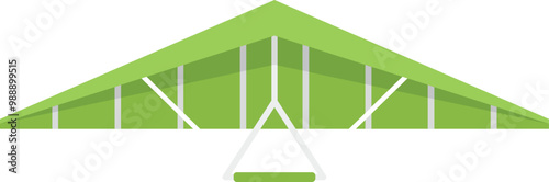 Green hang glider flying in the air, isolated on white background, in flat style