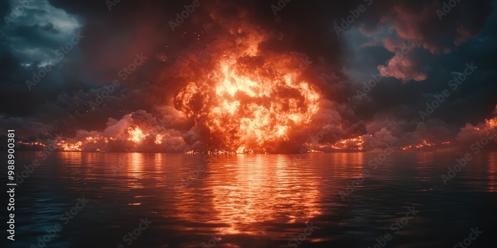 Dramatic Ocean Explosion at Night Dramatic Ocean Explosion at Night