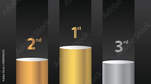 1st 2nd 3rd Place Gold podium with green background Illustration