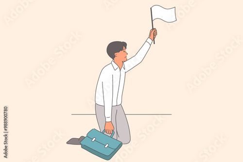 Failed businessman raises white flag to surrender and report capitulation after bankruptcy