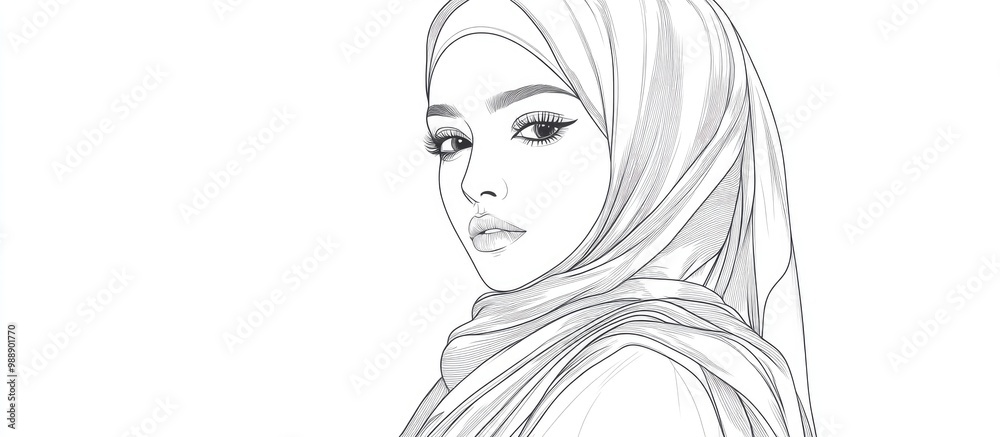 Fototapeta premium Muslim hijab style outlined in artistic line drawing