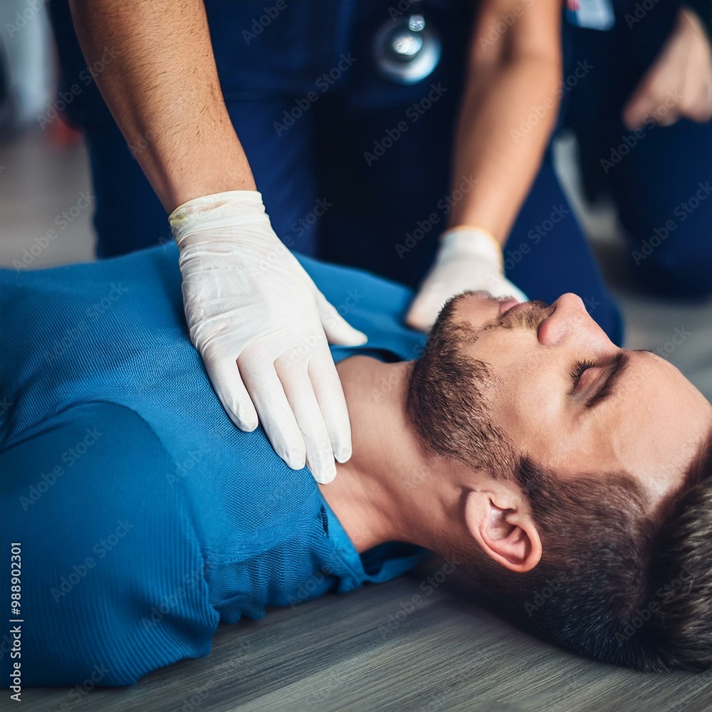 hands of a paramedic doing chest compression during the training hands of a paramedic doing chest compression during the training