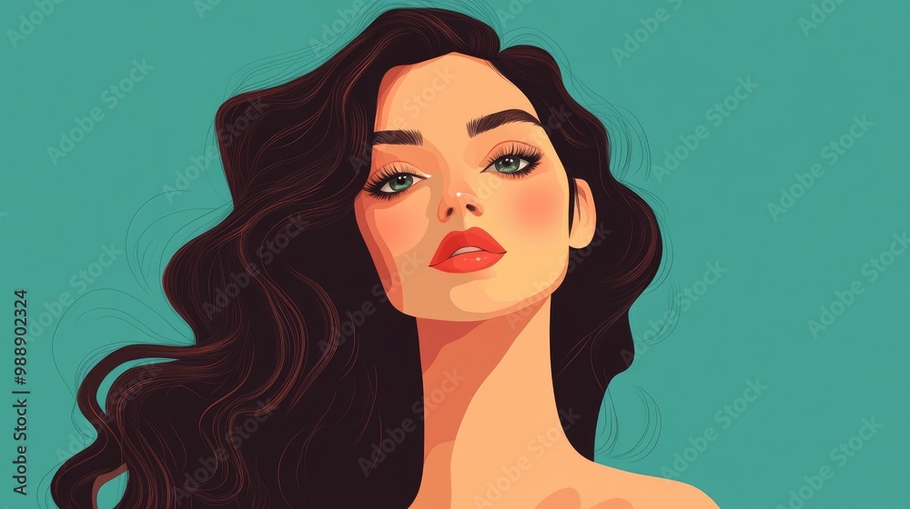 Charming young woman depicted in a flat illustration style Charming young woman depicted in a flat illustration style