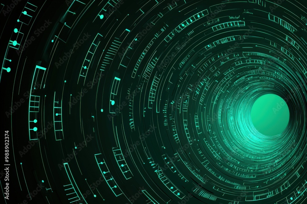 A swirling tunnel of green digital patterns, evoking technology, data flow, and a futuristic cybernetic environment. A swirling tunnel of green digital patterns, evoking technology, data flow, and a futuristic cybernetic environment.