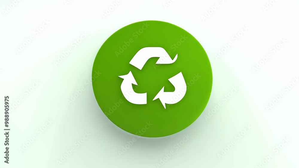 green circular button with a white recycling symbol, representing environmental sustainability and waste management. green circular button with a white recycling symbol, representing environmental sustainability and waste management.