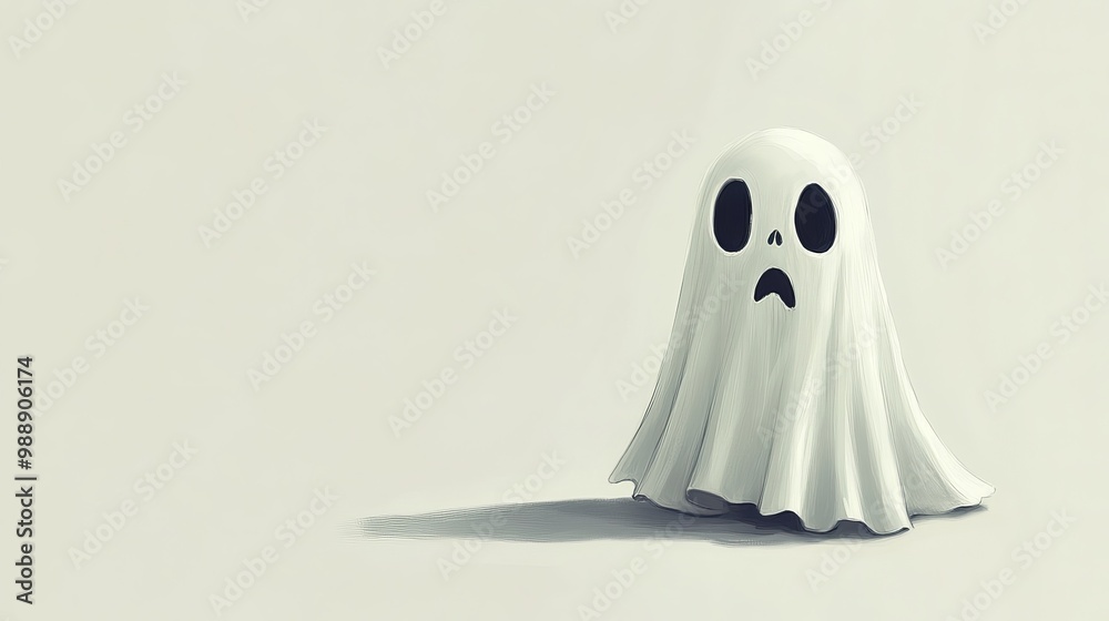 A friendly, cartoon ghost, drawn against a plain white backdrop. A friendly, cartoon ghost, drawn against a plain white backdrop.