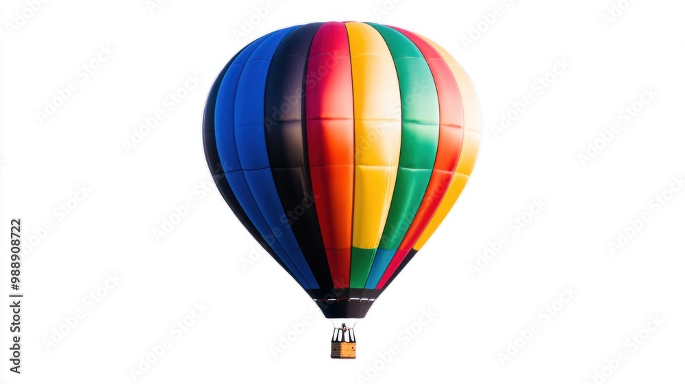 Fototapeta premium Detailed side view of a single hot air balloon, bold and colorful, floating on white.