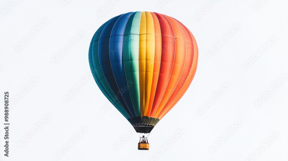 Fototapeta premium Detailed side view of a single hot air balloon, bold and colorful, floating on white.