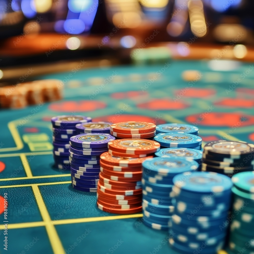 Casino image with roulette table and chips, shallow depth of field Casino image with roulette table and chips, shallow depth of field