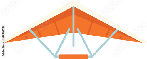 Orange hang glider soaring through sky on white background
