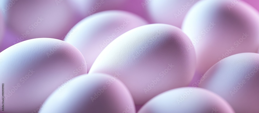 Close up view of white eggs against a dark magenta backdrop Macro shot with selective focus showcasing 3D rendering and illustration techniques Close up view of white eggs against a dark magenta backdrop Macro shot with selective focus showcasing 3D rendering and illustration techniques