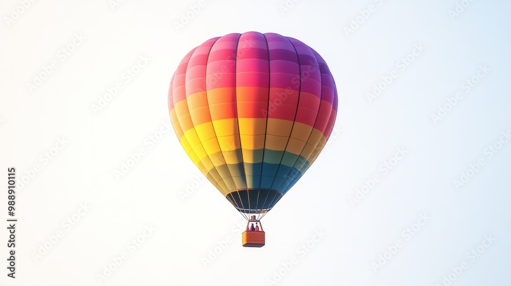 Fototapeta premium Hot air balloon mid-launch, with vivid colors and clear details, floating on white.