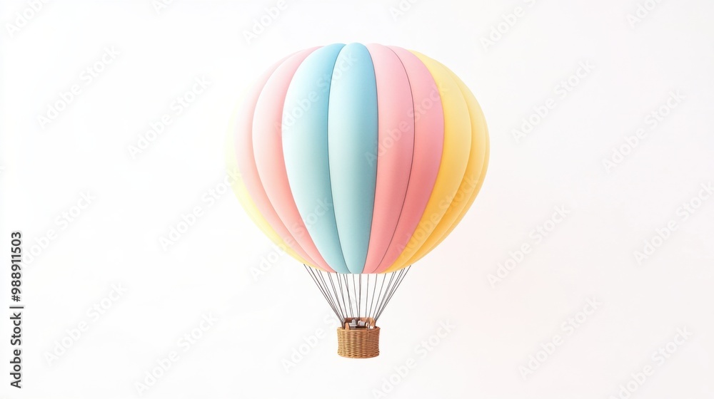 Obraz premium Minimalist hot air balloon in soft pastel colors, isolated on white background.