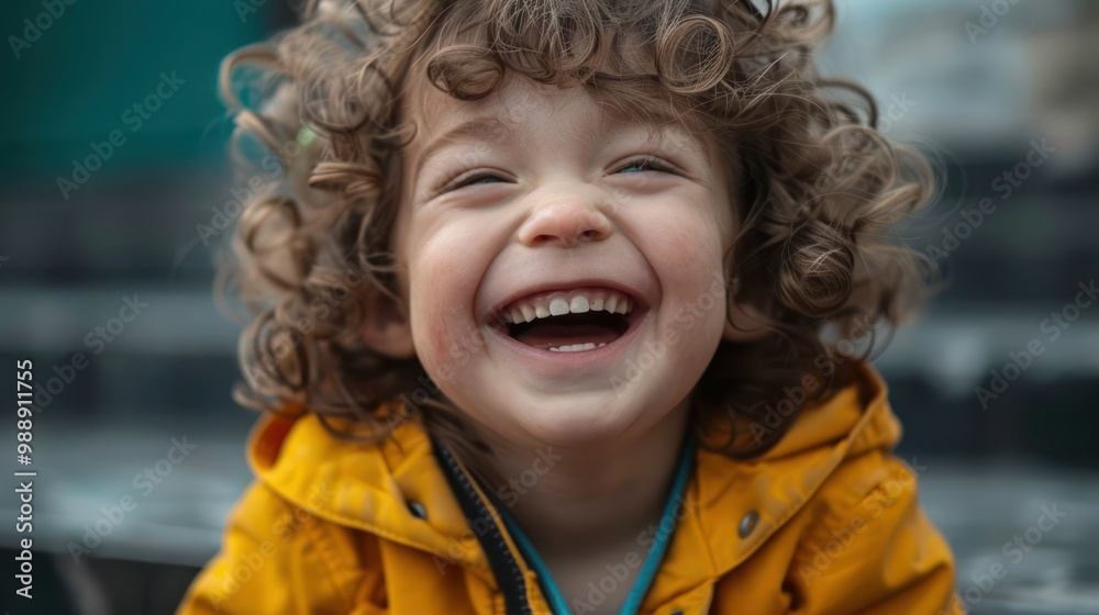 Candid portrait of a child giggling Candid portrait of a child giggling