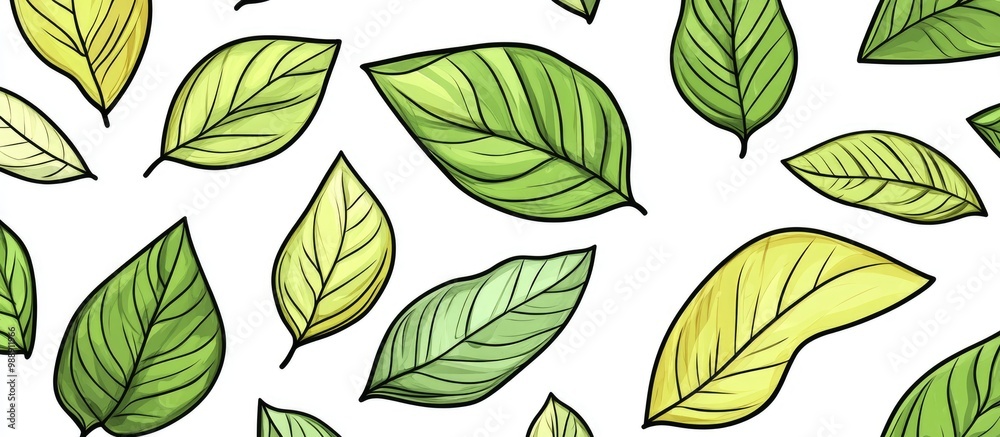 Cartoon illustration featuring a playful doodle of green leaves Cartoon illustration featuring a playful doodle of green leaves
