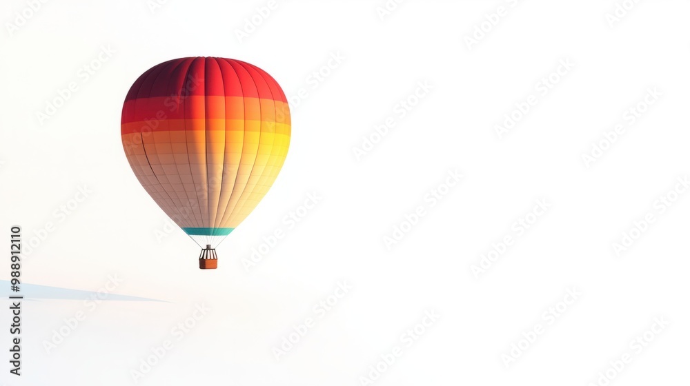 Obraz premium Single hot air balloon in a soft gradient of colors, hovering mid-air on white.