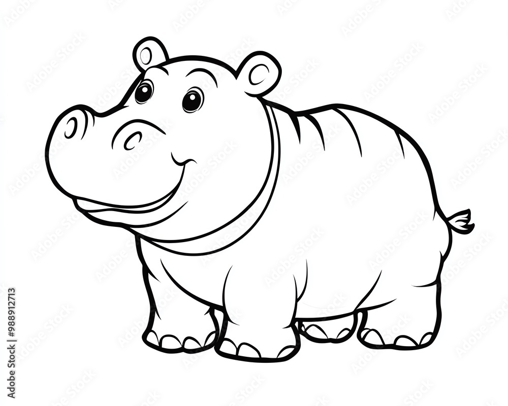 Fototapeta premium Cute Cartoon Hippopotamus Line Art Illustration