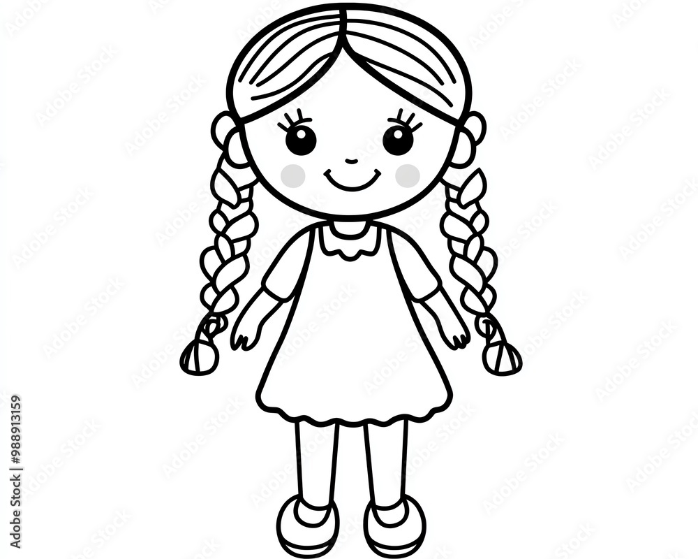 Cute Cartoon Girl with Pigtails Illustration Cute Cartoon Girl with Pigtails Illustration