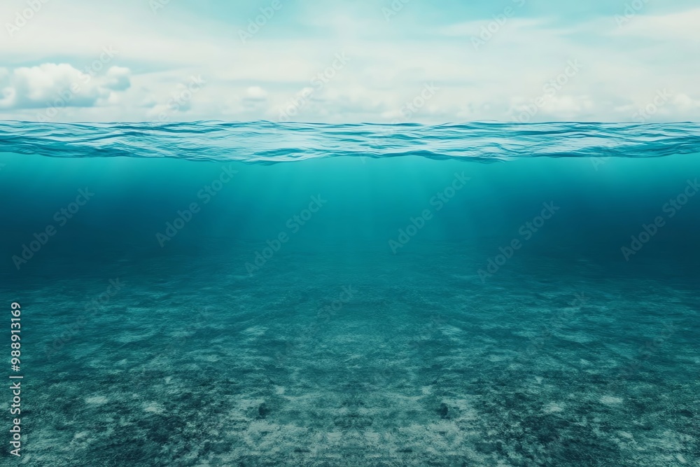 Underwater view showcasing serene blue ocean, clear visibility, and gentle waves. Underwater view showcasing serene blue ocean, clear visibility, and gentle waves.