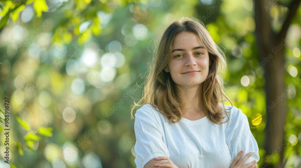 Portrait with a nature background featuring trees and greenery Portrait with a nature background featuring trees and greenery