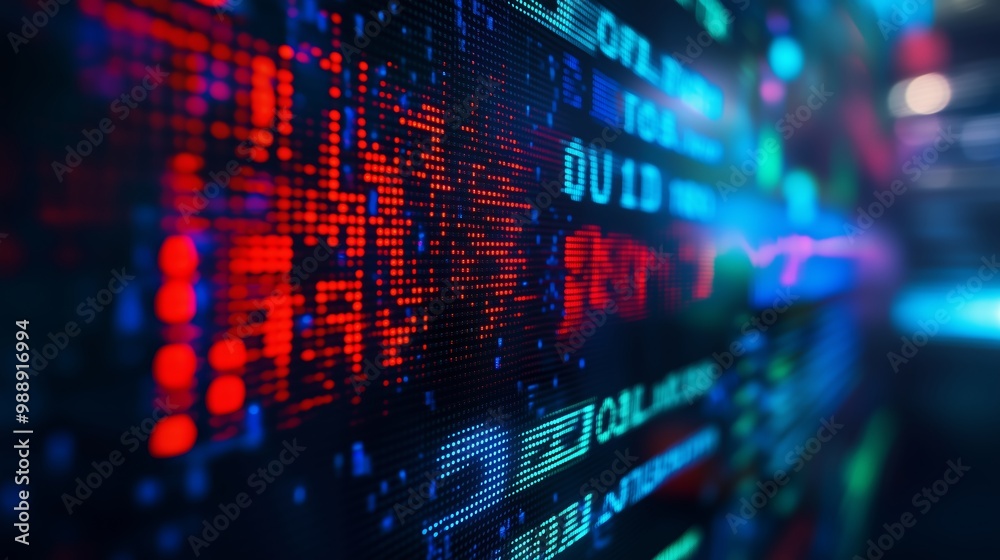 Colorful digital data visualizations displayed on a screen in a modern technological environment at night Colorful digital data visualizations displayed on a screen in a modern technological environment at night