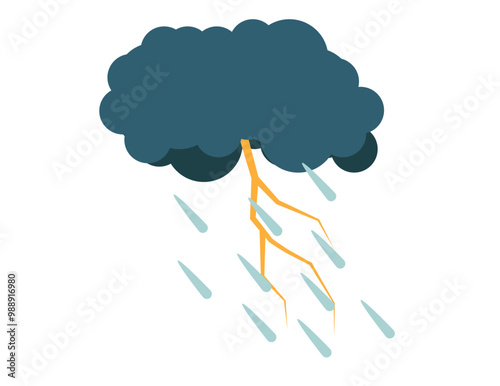 Cloud with Lightning Bolt and Rain Thunderstorm. Weather conditions and climatic disasters concept vector