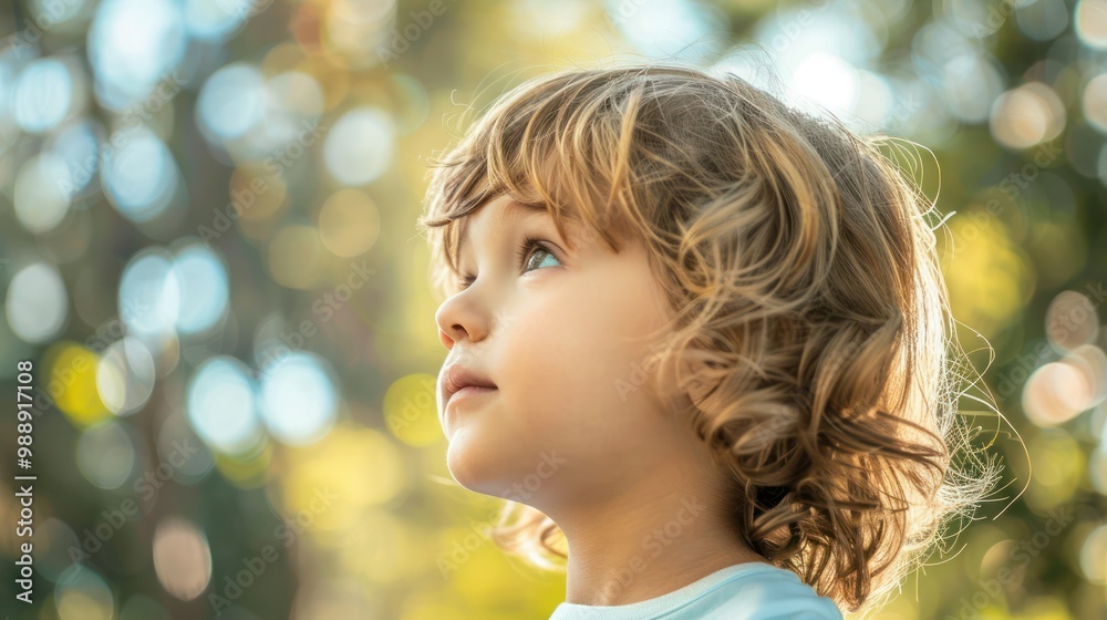 Profile portrait of a child with a curious look Profile portrait of a child with a curious look