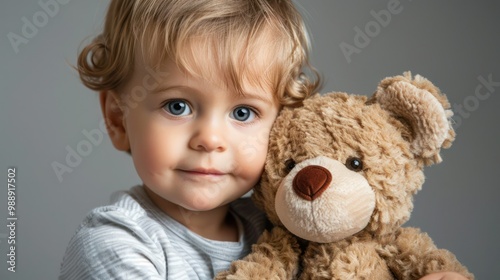 Studio portrait of a child with a favorite toy