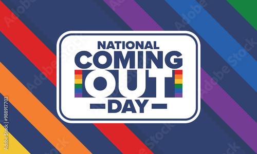 National Coming Out Day. Happy holiday. Pride month. LGBT rainbow flag. Diversity and equality. Gay and lesbian. Free love, heart shape. Illustration. Vector poster