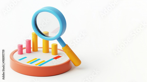 Magnifying Glass Over Bar Graph, Data Analysis, Growth, Success