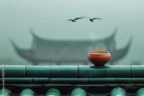 Chinese traditional roof architecture flying bird. photo