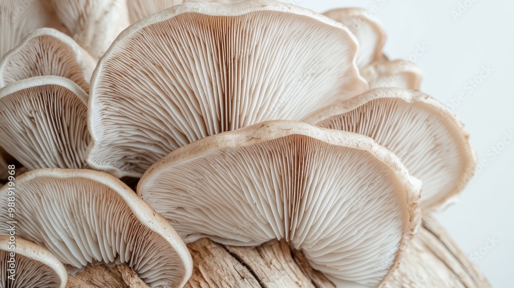 close up shot of a group_of_oyster mushrooms growing close up shot of a group_of_oyster mushrooms growing