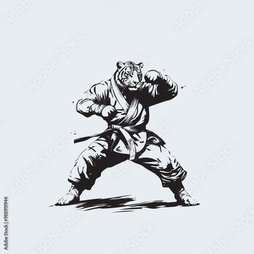 silhouette of a tiger mascot, with martial art fight position