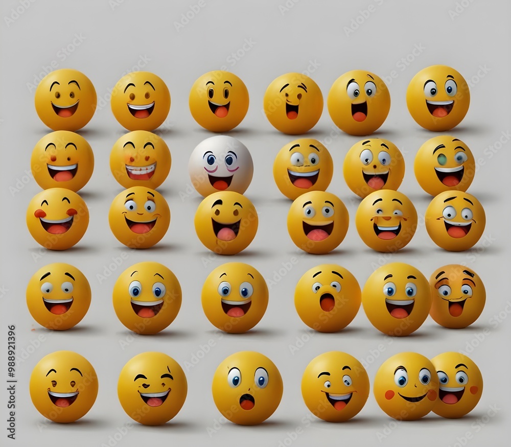 Yellow emoji balls with various expressions on white background ai gegerate Yellow emoji balls with various expressions on white background ai gegerate