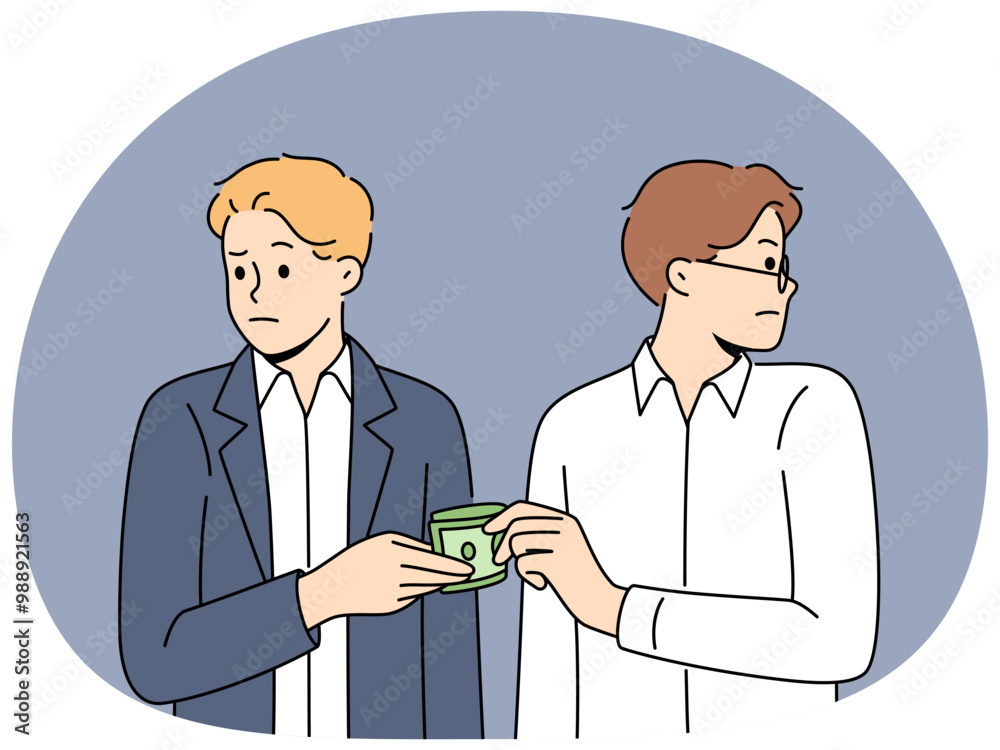 Man gives bribe to business partner or official in order to lobby for necessary decisions in corruption way. Dishonest guy uses corruption to get insider information about competitors. Man gives bribe to business partner or official in order to lobby for necessary decisions in corruption way. Dishonest guy uses corruption to get insider information about competitors.