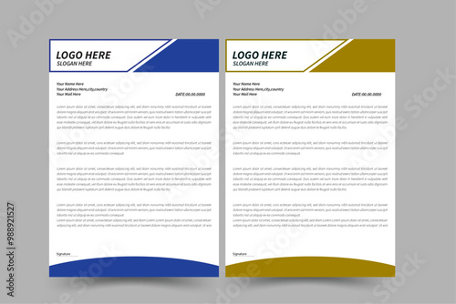 Modern and minimalist corporate company business letterhead template two color variation letterhead set for your business.Clean and professional corporate company business letterhead template design.