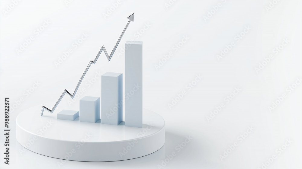 White 3D Bar Graph with Upward Arrow Showing Growth White 3D Bar Graph with Upward Arrow Showing Growth