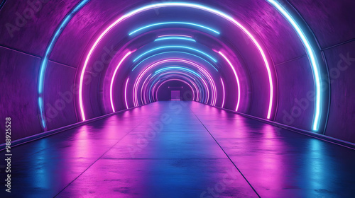 Neon Tunnel Illustration with Blue and Pink Lights