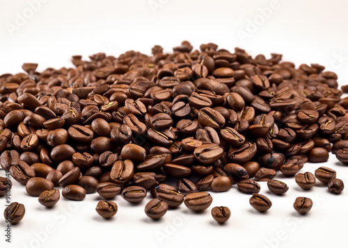 A Close-Up View of Freshly Roasted Coffee Beans Displaying Their Rich Brown Color and Textured Surface