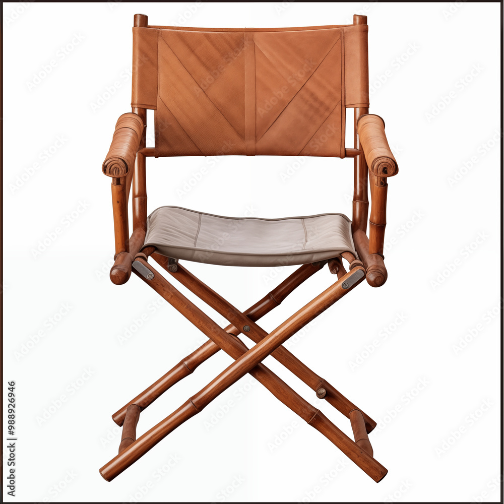 Brown Leather and Bamboo Folding Directors Chair Brown Leather and Bamboo Folding Directors Chair