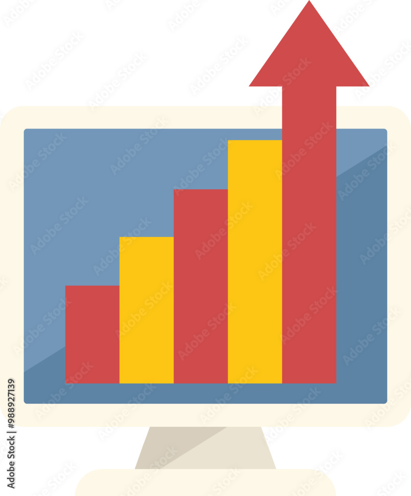 This vector illustration features a computer screen displaying a growing chart, symbolizing online business success and financial growth This vector illustration features a computer screen displaying a growing chart, symbolizing online business success and financial growth