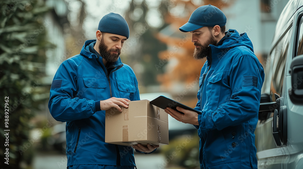2 delivery man sending parcels 2 delivery man sending parcels