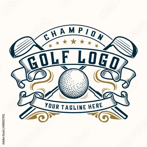 vintage golf logo. golf stick and golf ball ornament decoration vintage style for golf sport.